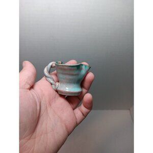 Mary Short Pottery fluted pitcher Topeka Kansas Potter Mini miniature 1 3/4"
